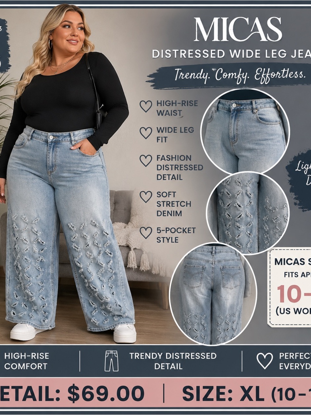 Women’s Distressed Light Blue Jeans-NWT
